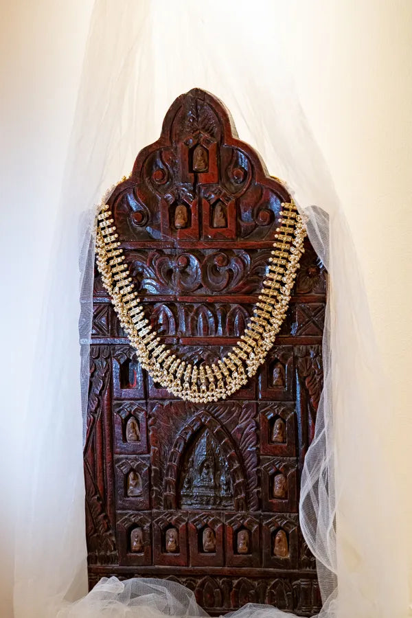 Gold & White Kundan Bridal Long Necklace