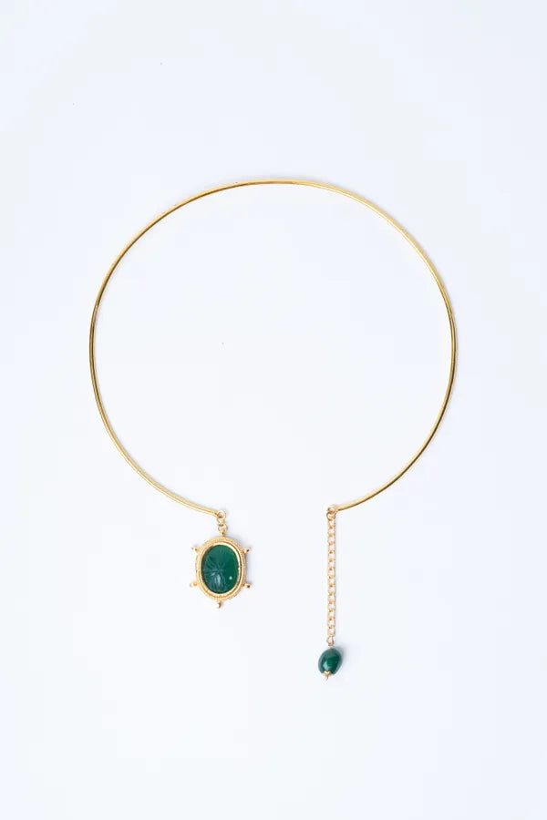 Carved Green Stone Pendant Necklace