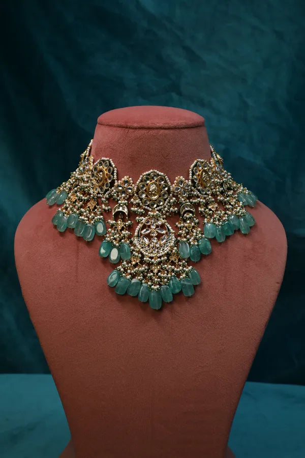 Statement Gold & Green Meenakari Kundan Choker Necklace