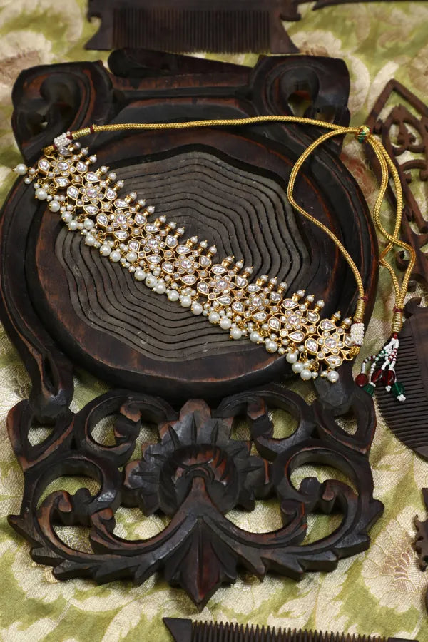 Pearl Drop Gold & White Kundan Choker Necklace