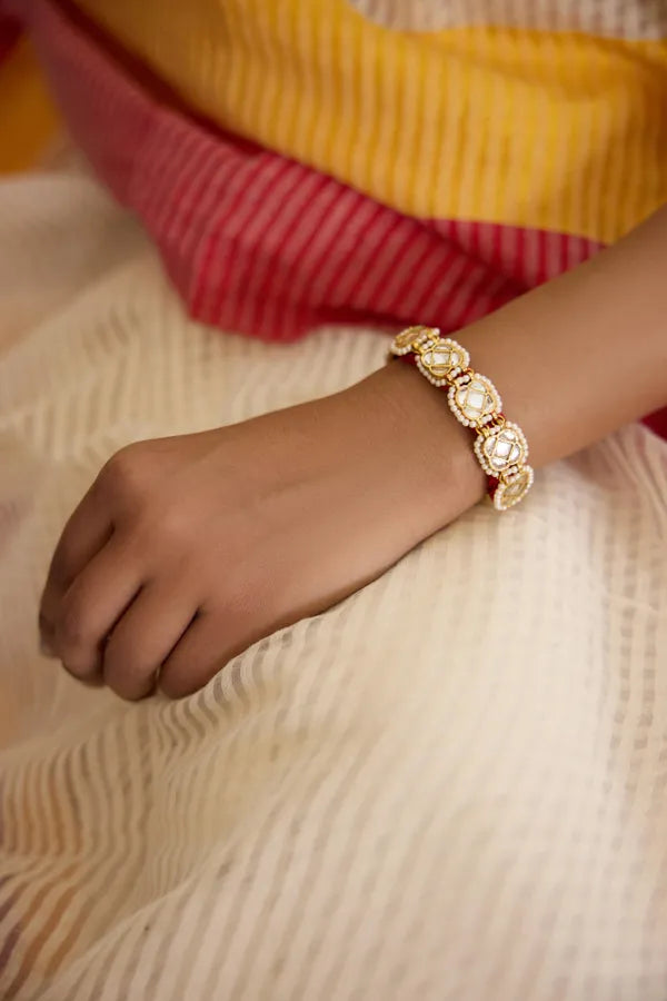 Gold & White Kundan Pearls Bracelet