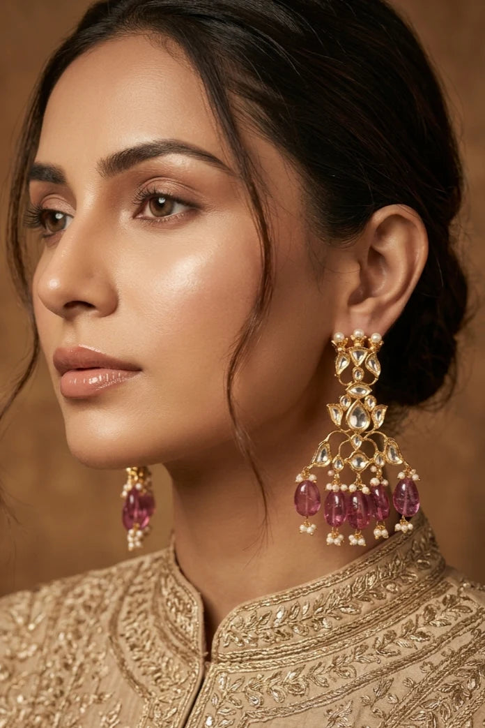 Gold & White Traditional Tourmaline Drops Earrings