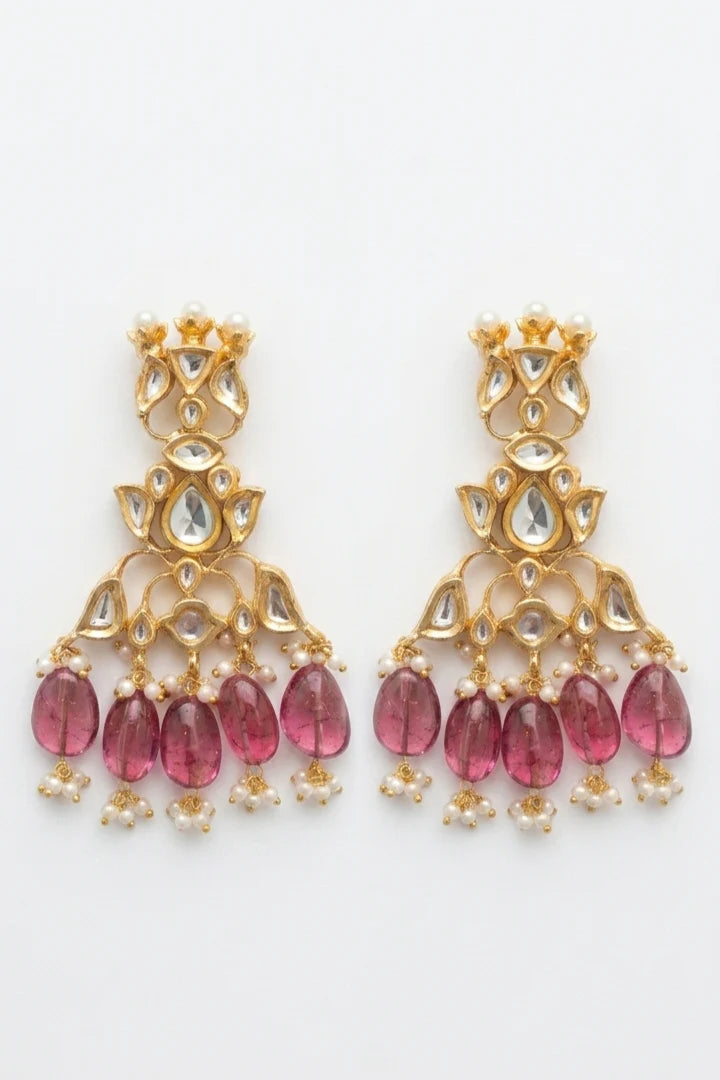 Gold & White Traditional Tourmaline Drops Earrings