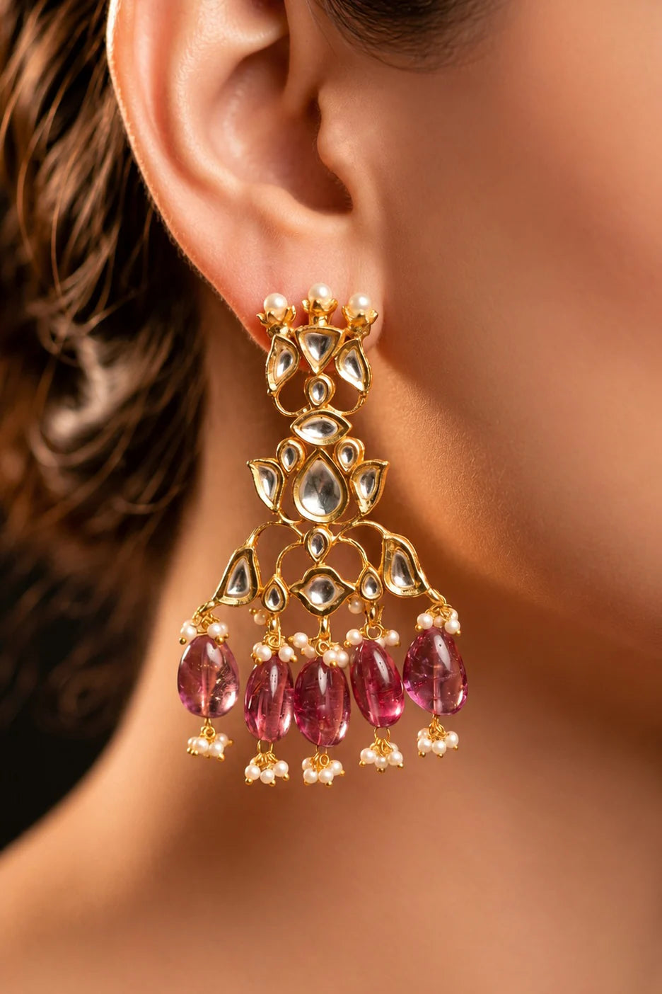 Gold & White Traditional Tourmaline Drops Earrings