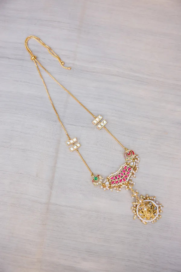 Pink & Green Kundan Jhumki Pendant Necklace