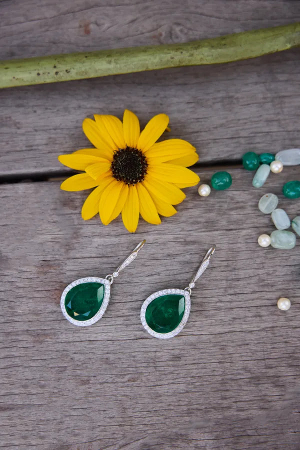 Carved Green Center Zirconia Dangler Earrings
