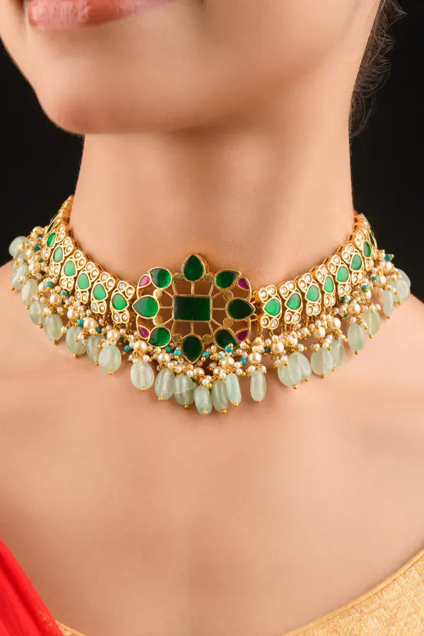 Statement Pink & Green Kundan Choker Necklace