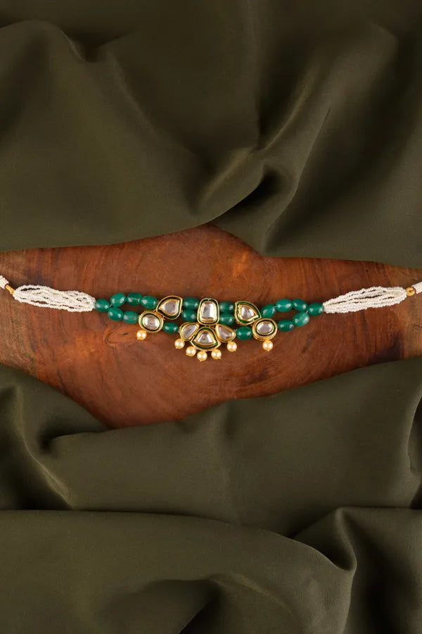 Green Stone Green Meena Pearls Kundan Necklace