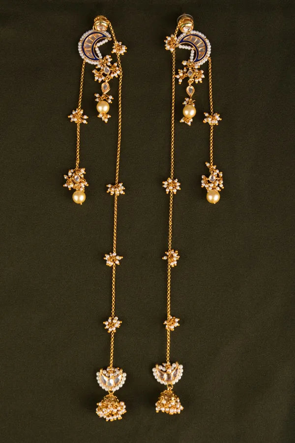 Gold Finish Green Meenakari Chand Jhumki Dangler Earrings