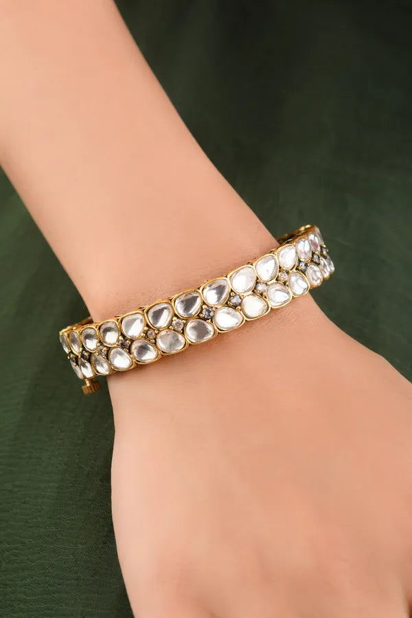 White Kundan Two Petal Openable Bangle