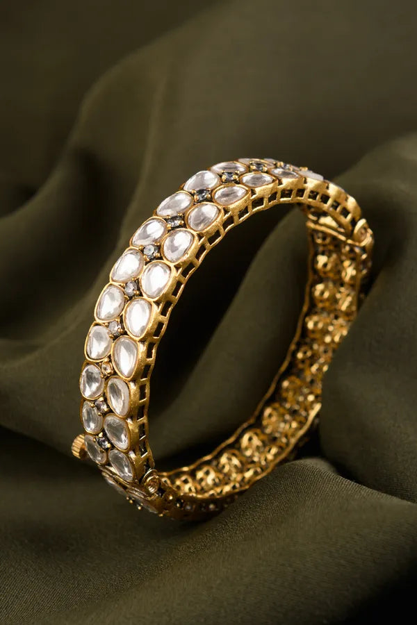 White Kundan Two Petal Openable Bangle