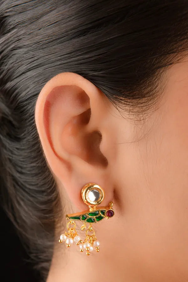 Ethnic Red & Green Kundan Studs