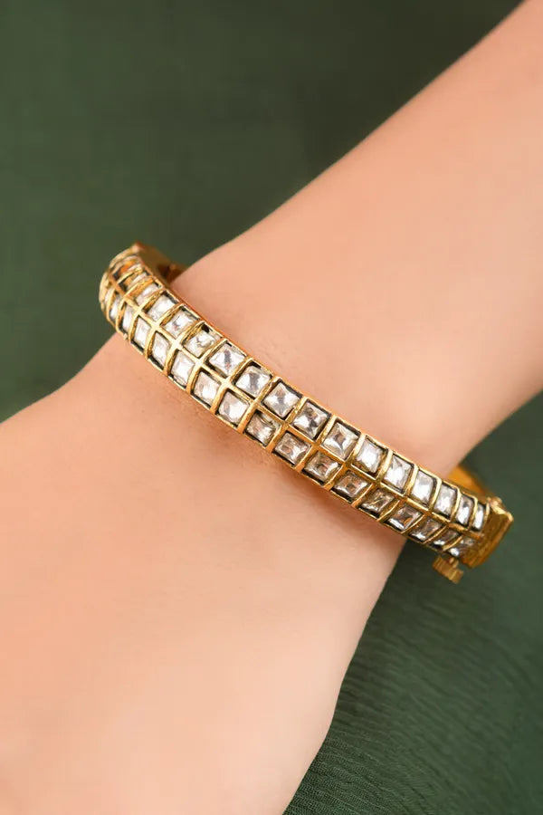 Double Layer Gold & White Kundan Bangle