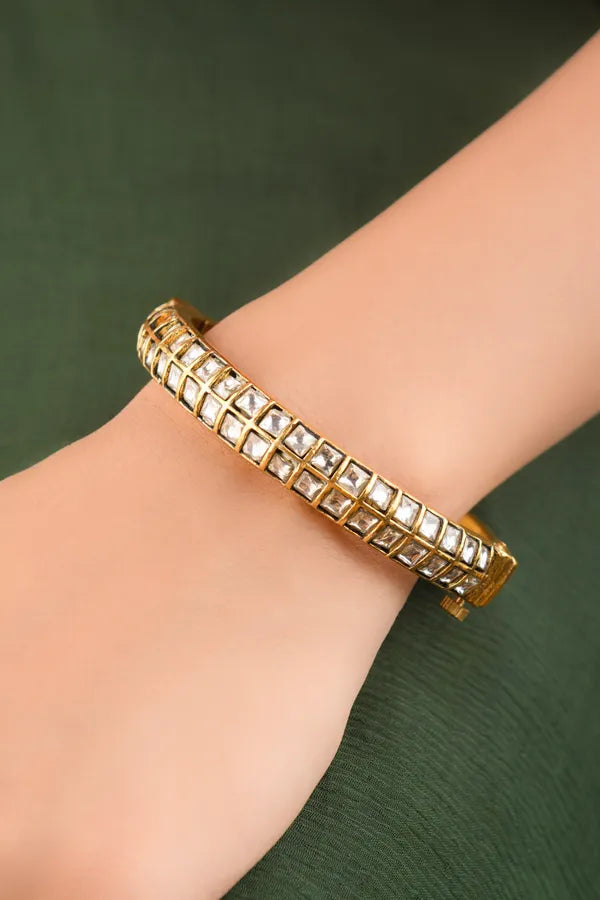Double Layer Gold & White Kundan Bangle
