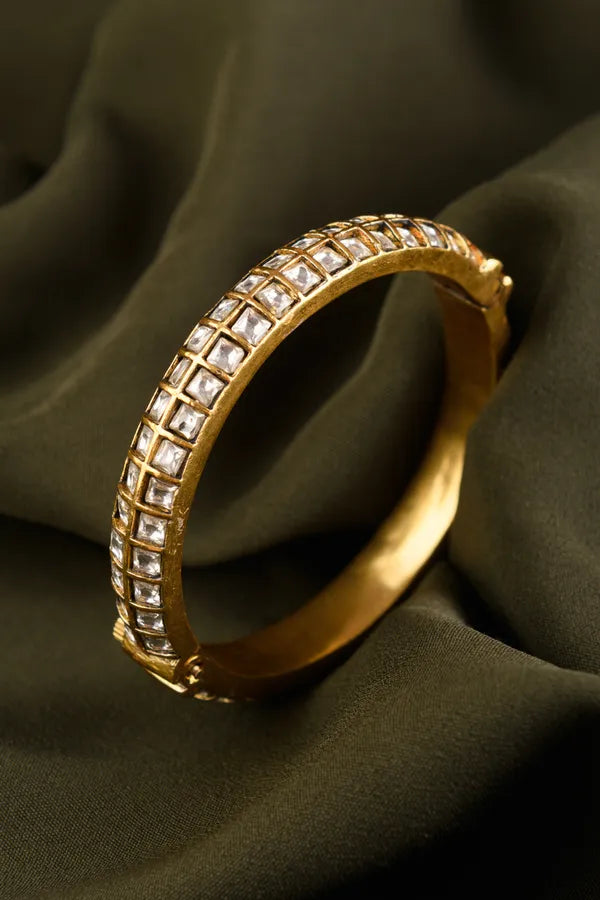 Double Layer Gold & White Kundan Bangle