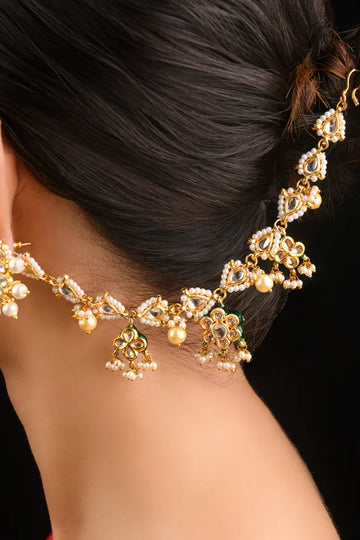 Gold & White Green Meena Flower Kaan Sahara