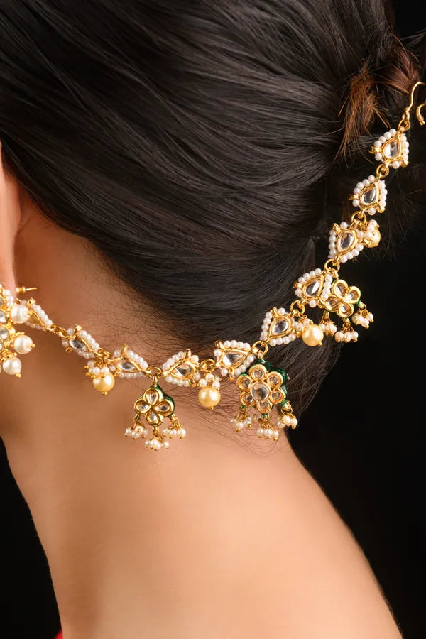 Gold & White Green Meena Flower Kaan Sahara