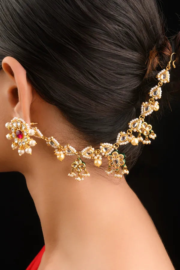 Gold & White Green Meena Flower Kaan Sahara