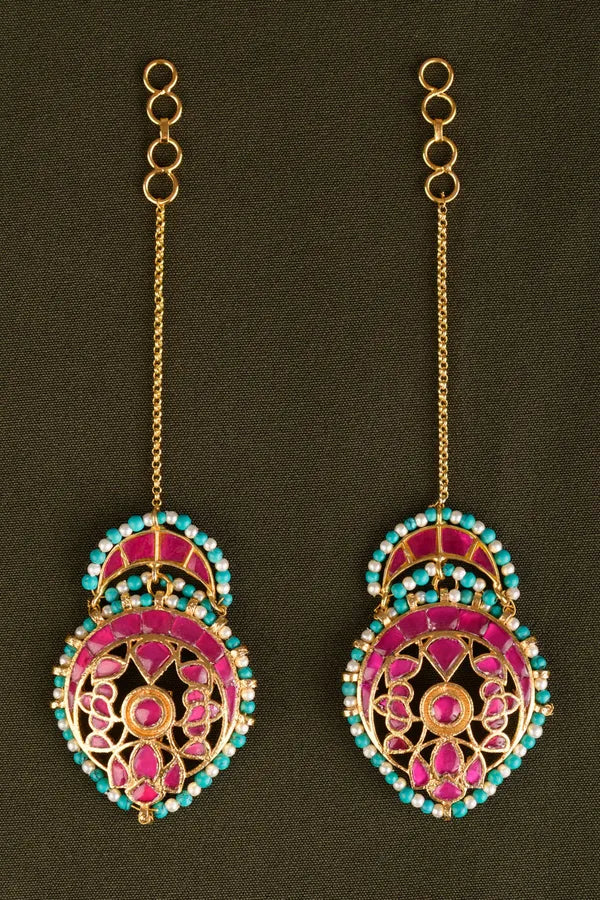Pink Kundan White & Feroza Pearls Earcuffs