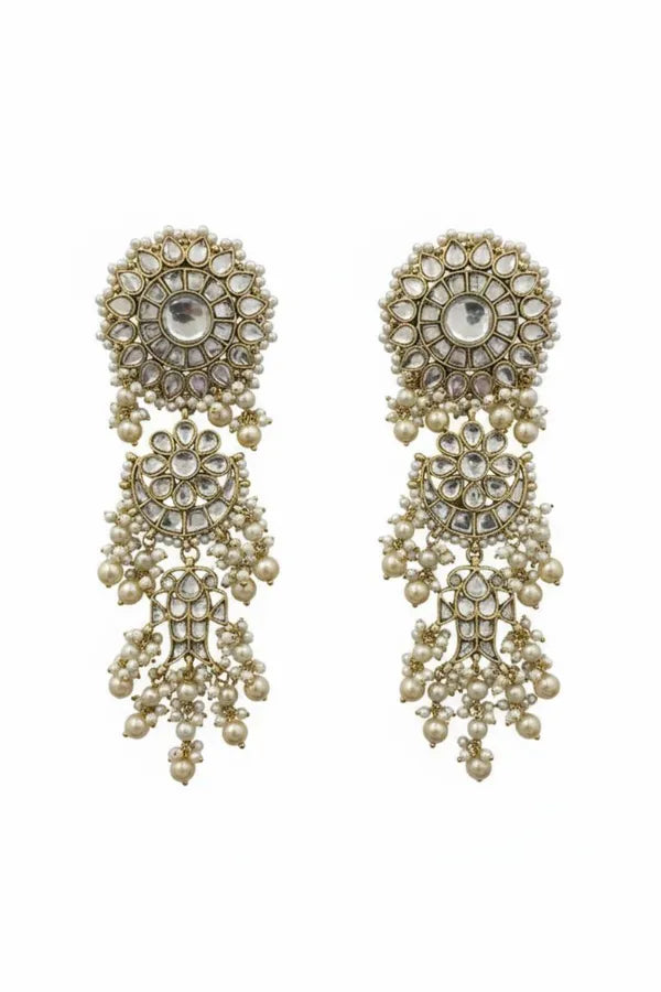 Statement Gold & White Fish Motif Dangler Earrings