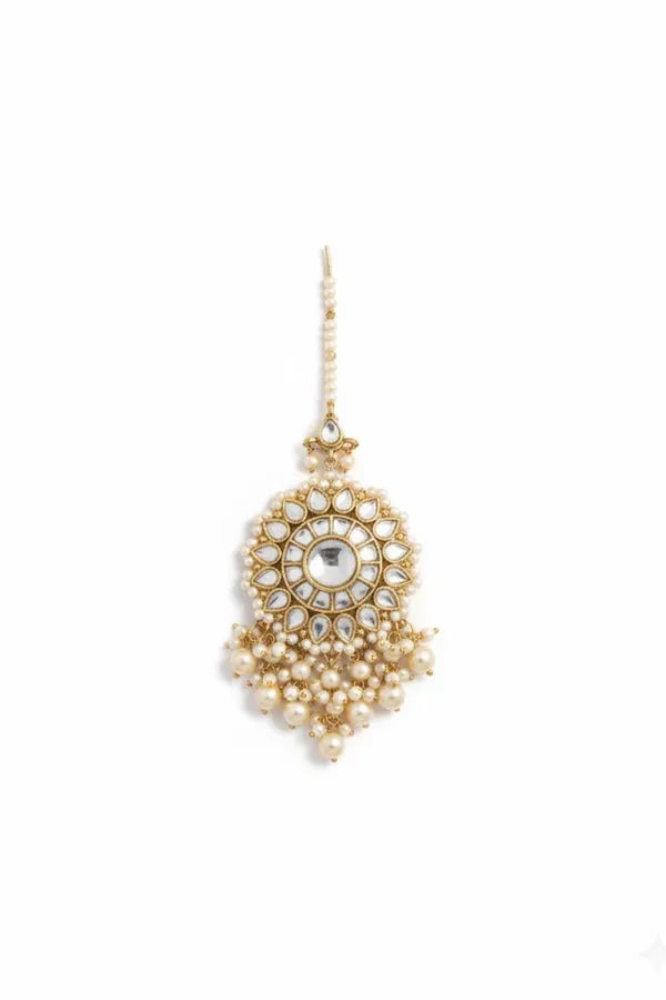 Statement Gold & White Kundan Maang Tikka