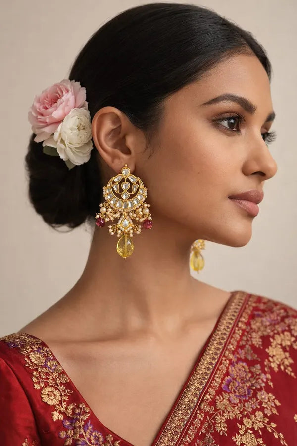 Gold White Tourmaline & Citrine Drop Dangler Earrings