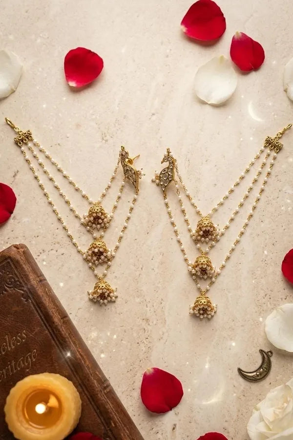 Ethnic Kundan Jhumki Pearls Stud Earrings