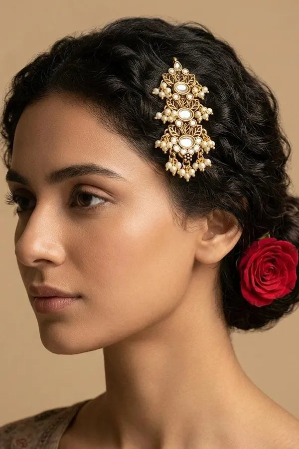 Dual Tone Kundan Hair Brooch