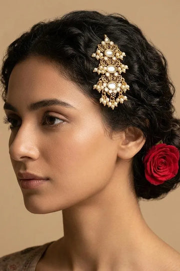 Dual Tone Kundan Hair Brooch