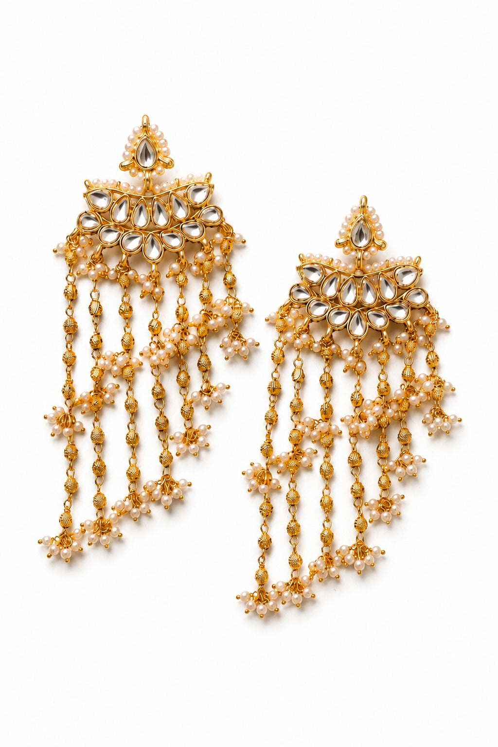 Gold Finish Kundan Gold Bead Dangler Earrings
