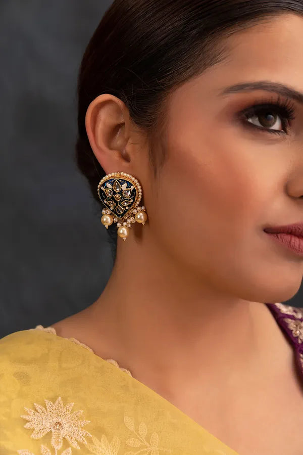 Boond Royal Blue Pearls & Kundan Earrings