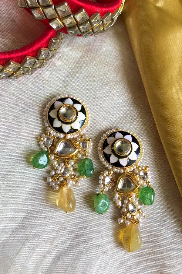 Black & White Meenakari with Yellow Drop Earrings