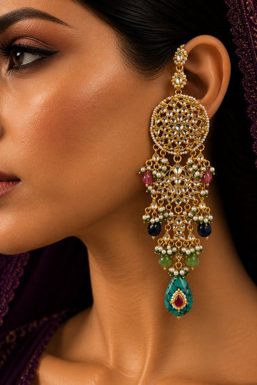 Statement Feroza Stone Kundan Fish Dangling Earrings