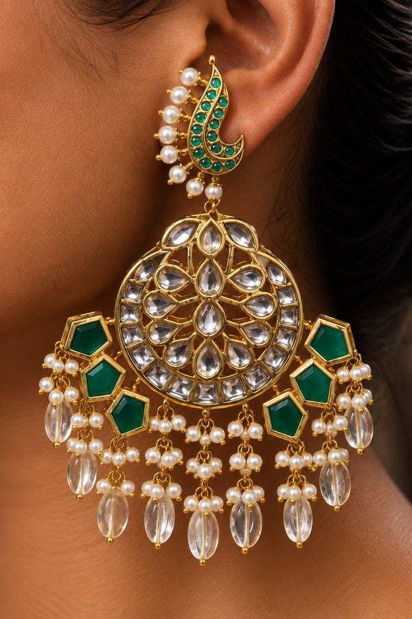 Green Jhomar Chandbali Earrings