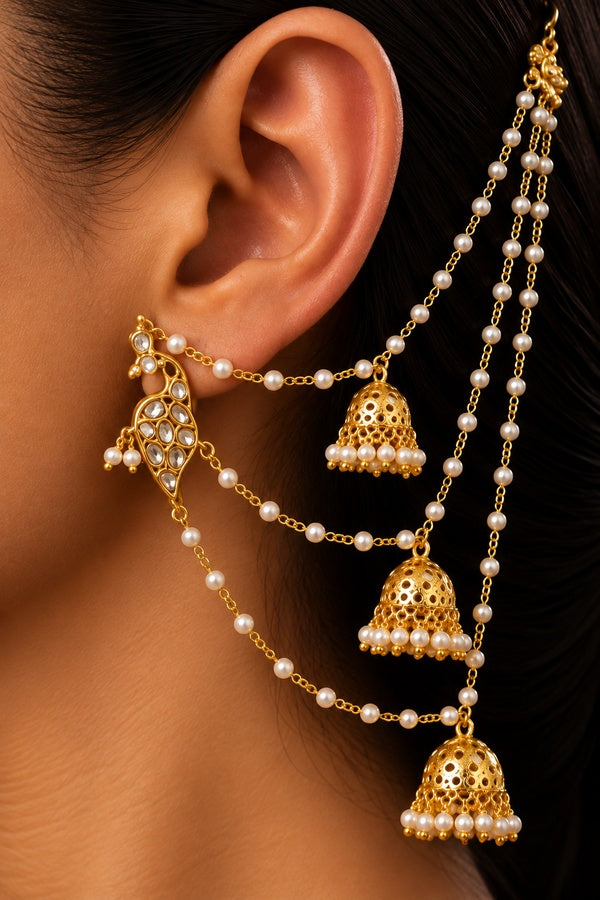 Ethnic Kundan Jhumki Pearls Stud Earrings