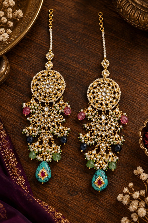 Statement Feroza Stone Kundan Fish Dangling Earrings