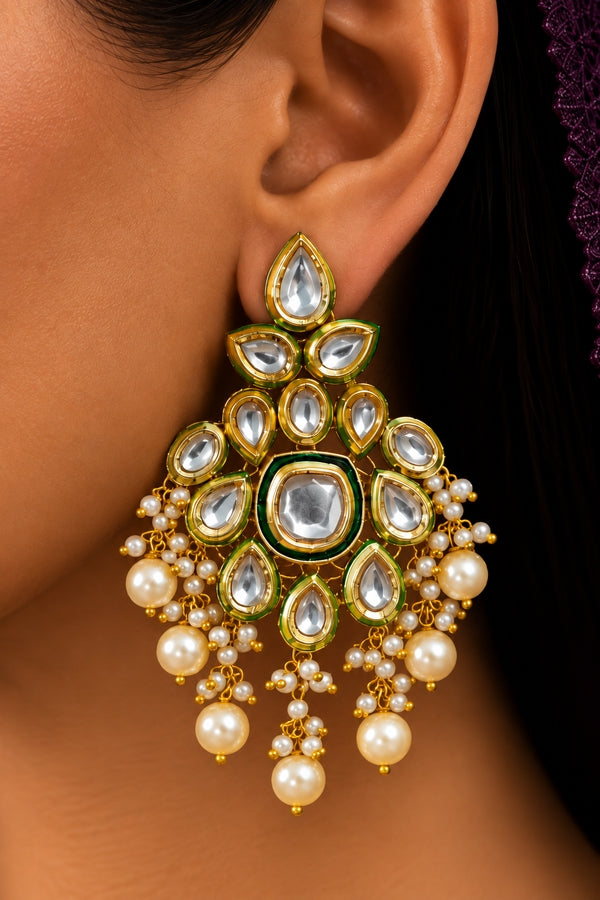 Gold & Green Kundan Earrings