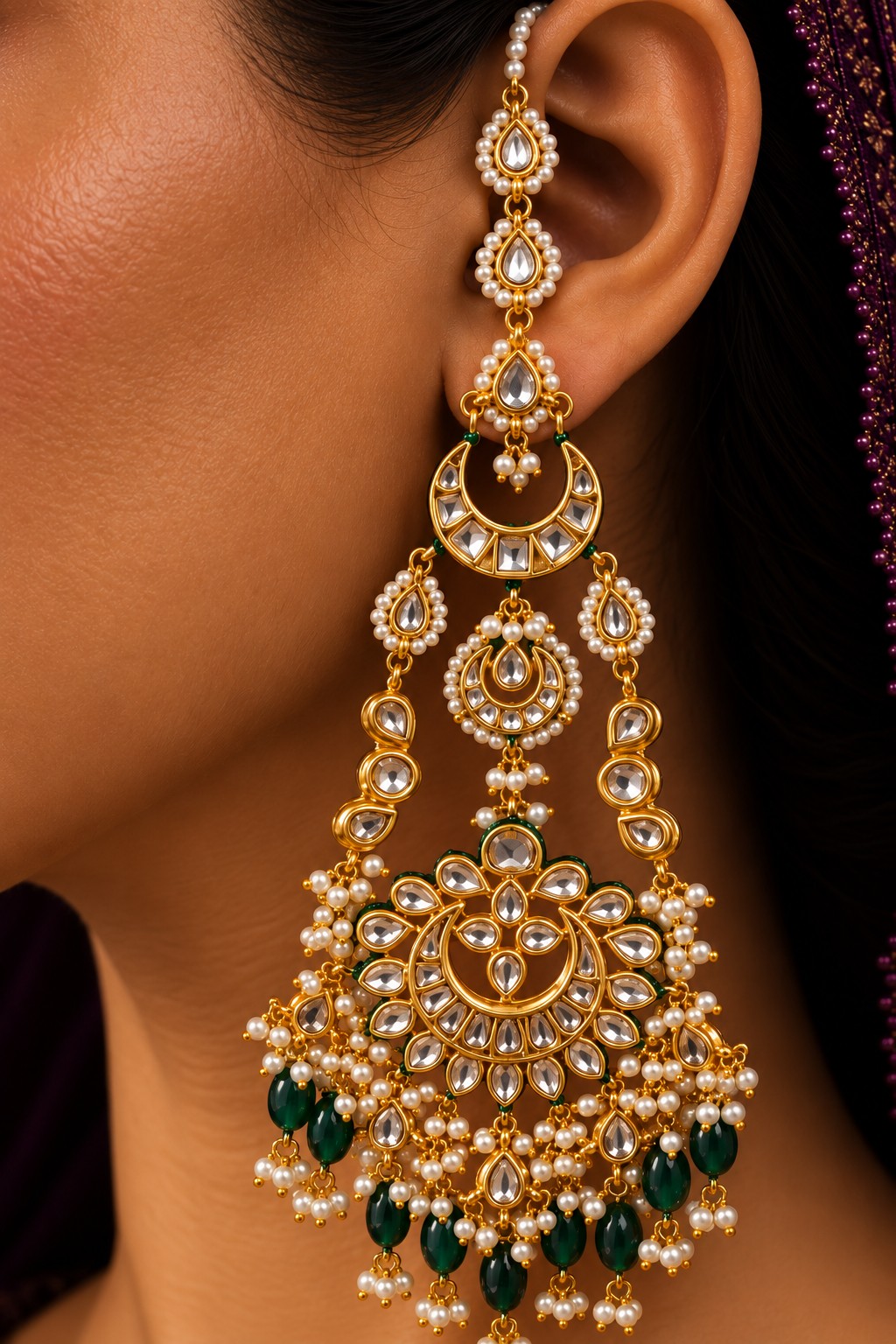 Statement Kundan Green Drops Long Dangling Earrings