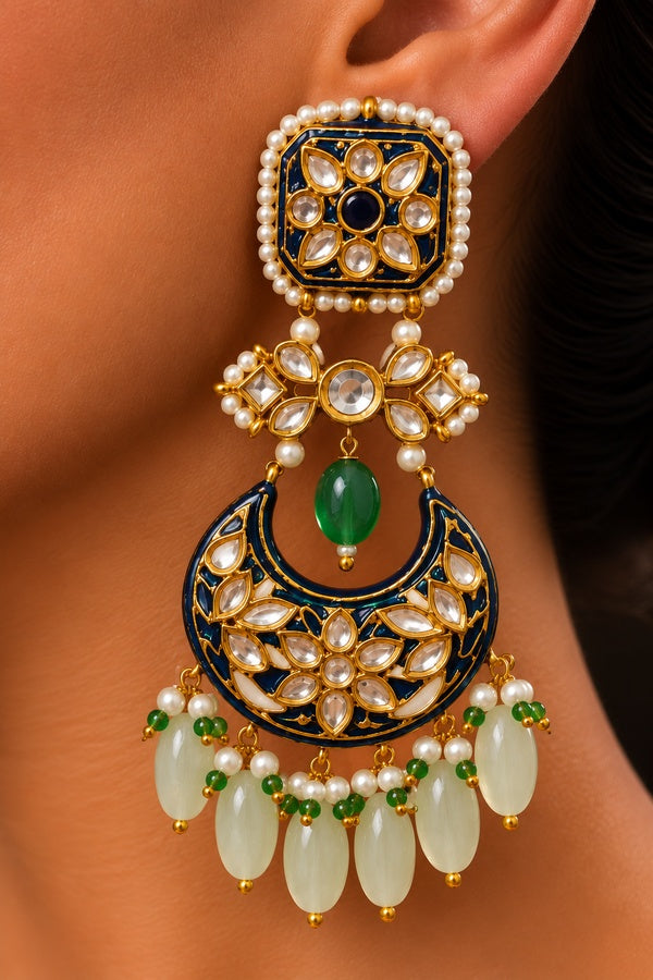 Green & Blue Meenakari Kundan Dangler Earrings