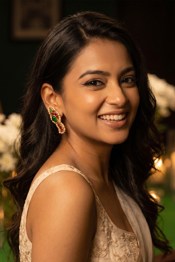 Pink & Green Kundan Ethnic Earrings