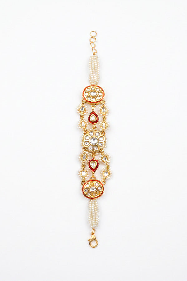 Red Meena Gold Kundan Bracelet