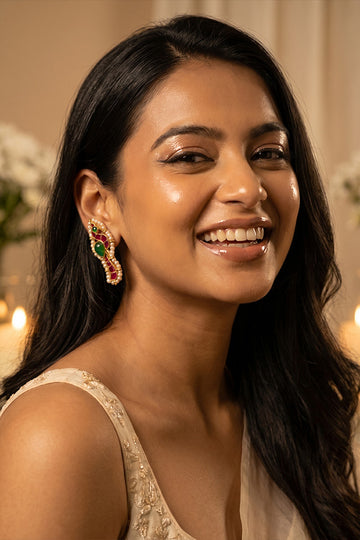 Pink & Green Kundan Ethnic Earrings
