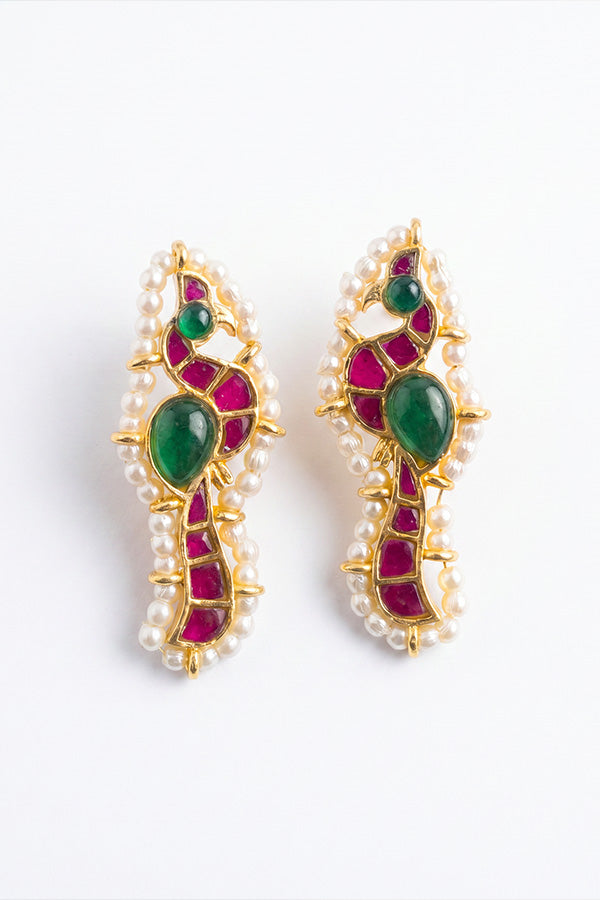 Pink & Green Kundan Ethnic Earrings