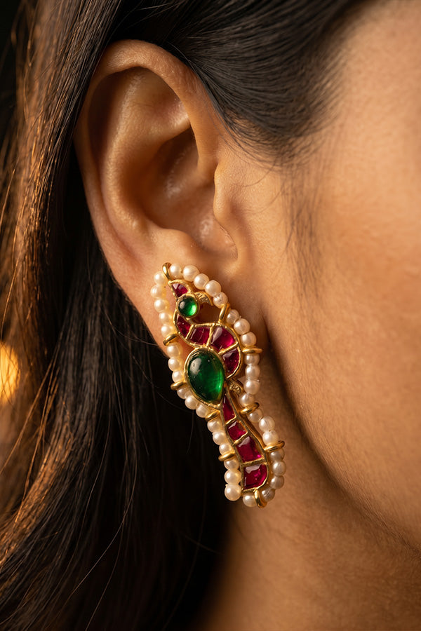 Pink & Green Kundan Ethnic Earrings