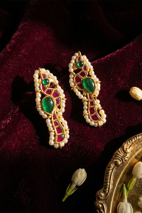 Pink & Green Kundan Ethnic Earrings