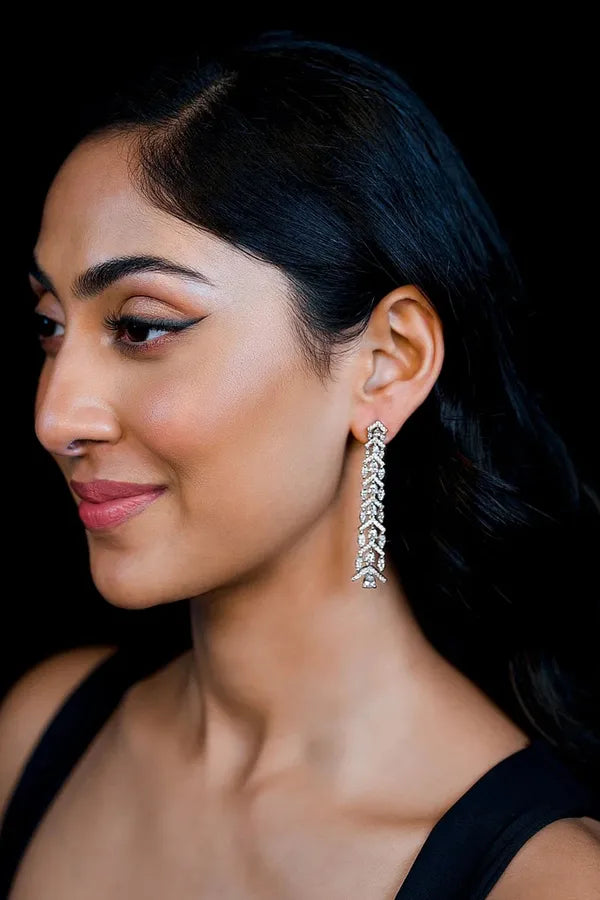 Silver White Layered Zirconia Dangler Earrings