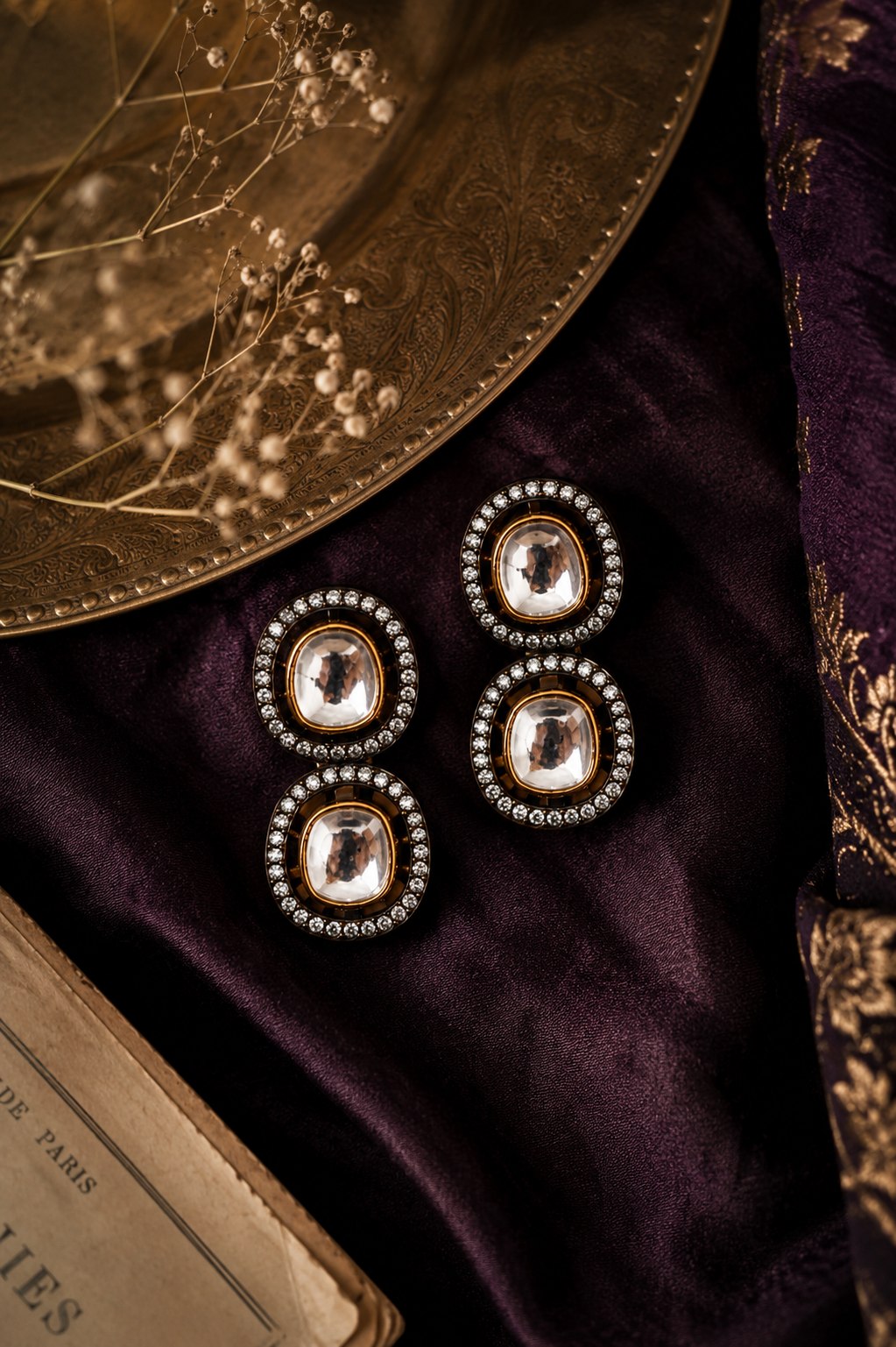 Double Zircon Kundan Stud Earrings
