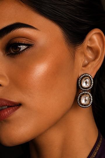 Double Zircon Kundan Stud Earrings