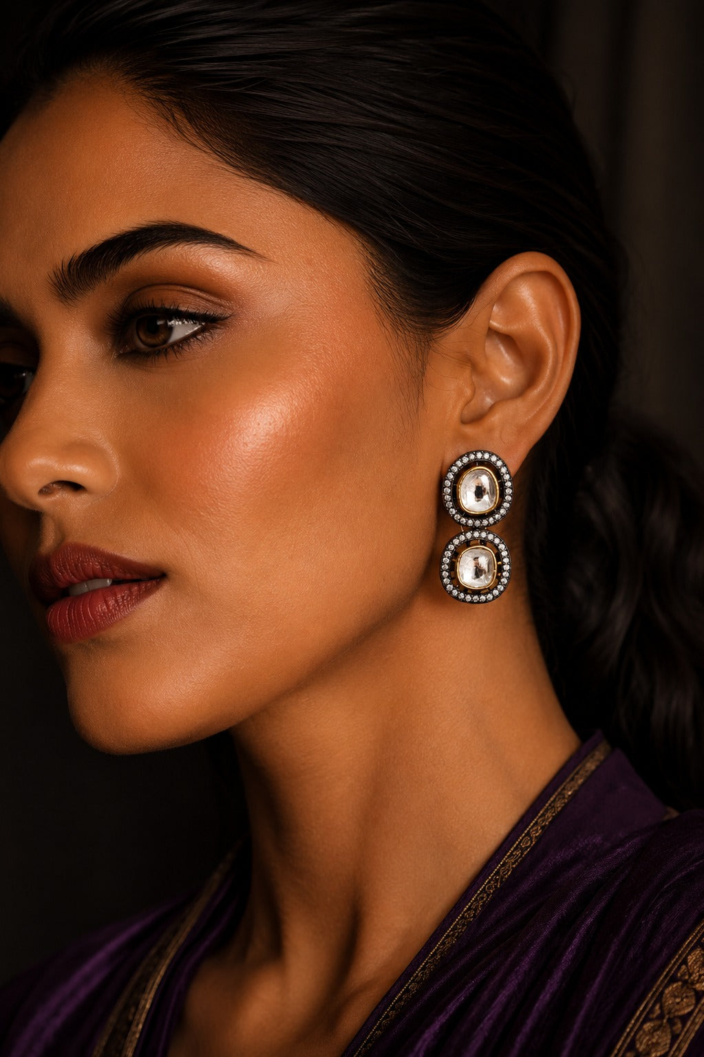 Double Zircon Kundan Stud Earrings