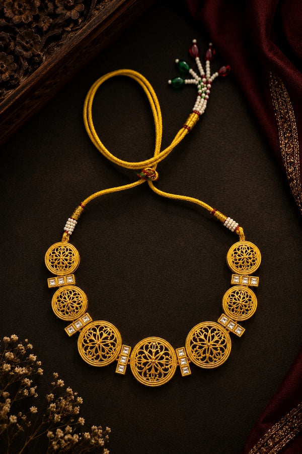 Golden Regal Round Filigree Choker Necklace